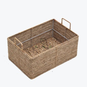 Eco-friendly sturdy rectangular seagrass storage organizer basket with handles and under bed storage