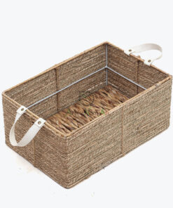 Rectangular Seagrass Kitchen Organizer With Leather Handles