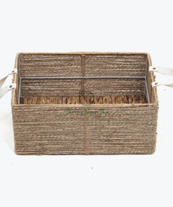 Rectangular Seagrass Kitchen Organizer With Leather Handles