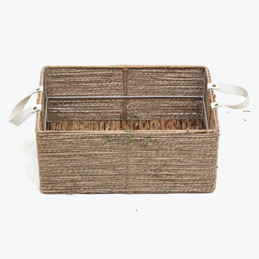 Rectangular Seagrass Kitchen Organizer With Leather Handles