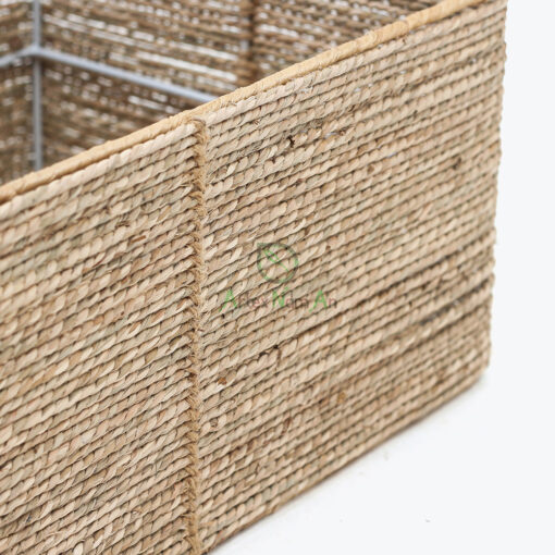 Rectangular Seagrass Kitchen Organizer With Leather Handles