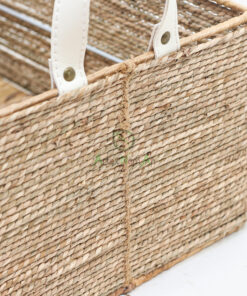 Rectangular Seagrass Kitchen Organizer With Leather Handles