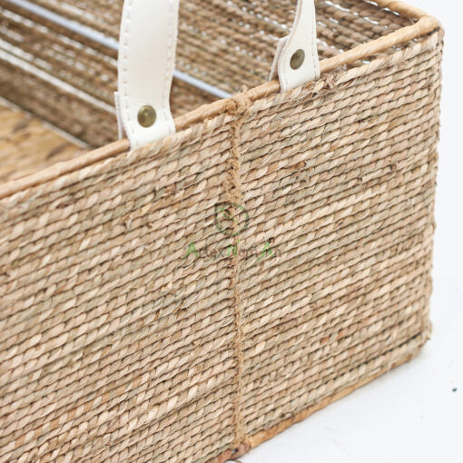 Rectangular Seagrass Kitchen Organizer With Leather Handles