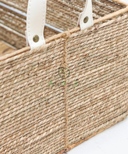 Rectangular Seagrass Kitchen Organizer With Leather Handles