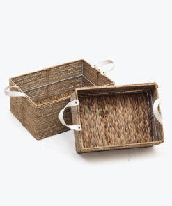 Rectangular Seagrass Kitchen Organizer With Leather Handles