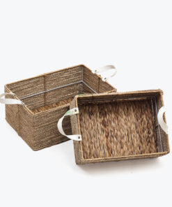 Rectangular Seagrass Kitchen Organizer With Leather Handles