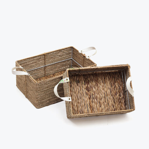 Rectangular Seagrass Kitchen Organizer With Leather Handles