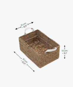 set of 2 rectangular water hyacinth storage bins with pu handles