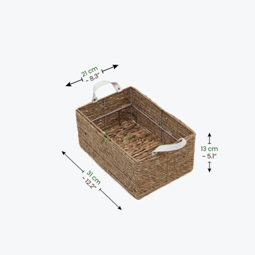 set of 2 rectangular water hyacinth storage bins with pu handles