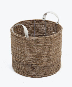 round water hyacinth laundry basket with pu handles - w 68 05 014 01