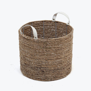 round water hyacinth laundry basket with pu handles - w 68 05 014 01