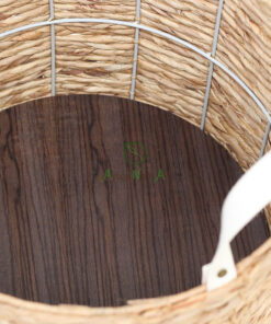 Round Water Hyacinth Laundry Basket With PU Handles