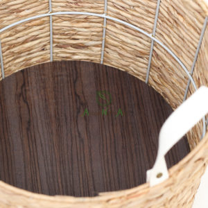 Round Water Hyacinth Laundry Basket With PU Handles