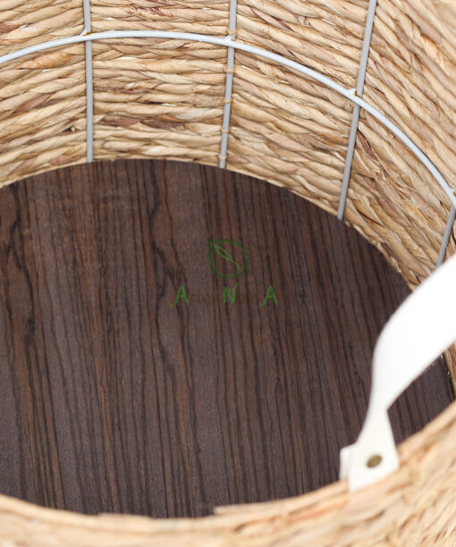 Round Water Hyacinth Laundry Basket With PU Handles