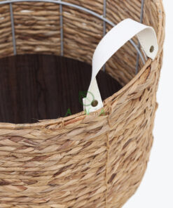 Round Water Hyacinth Laundry Basket With PU Handles