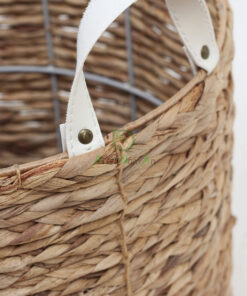 Round Water Hyacinth Laundry Basket With PU Handles