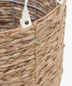 Round Water Hyacinth Laundry Basket With PU Handles