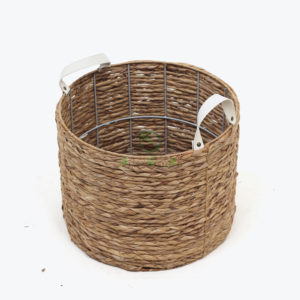 round water hyacinth laundry basket with pu handles - w 68 05 015 01