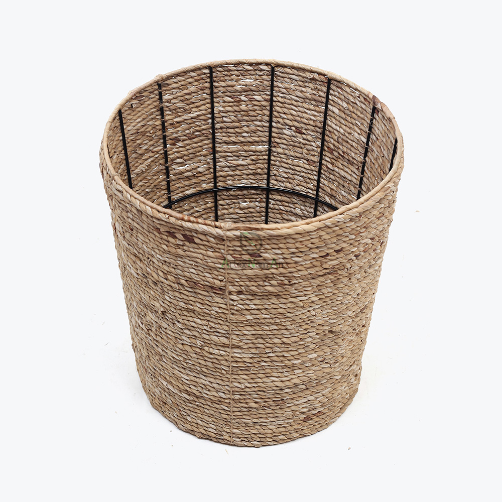Round Water Hyacinth Storage Basket Bin