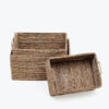 set of 3 unique sturdy rectangular water hyacinth storage bins with handles