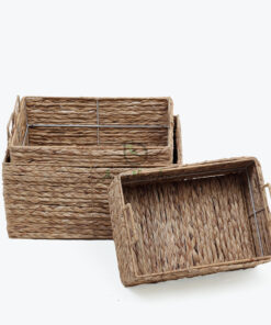 set of 3 unique sturdy rectangular water hyacinth storage bins with handles