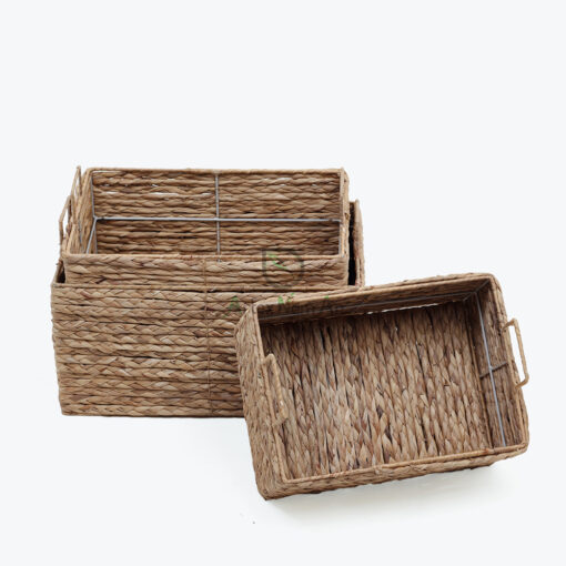 set of 3 unique sturdy rectangular water hyacinth storage bins with handles