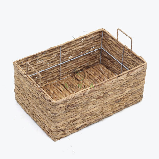 Set of 3 Unique Sturdy Rectangular Water Hyacinth Storage Bins With Handles