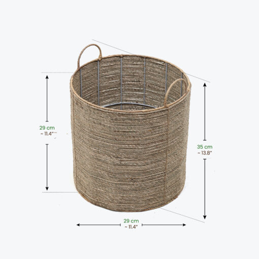 Set of 3 Round Seagrass Storage Bins With Handles