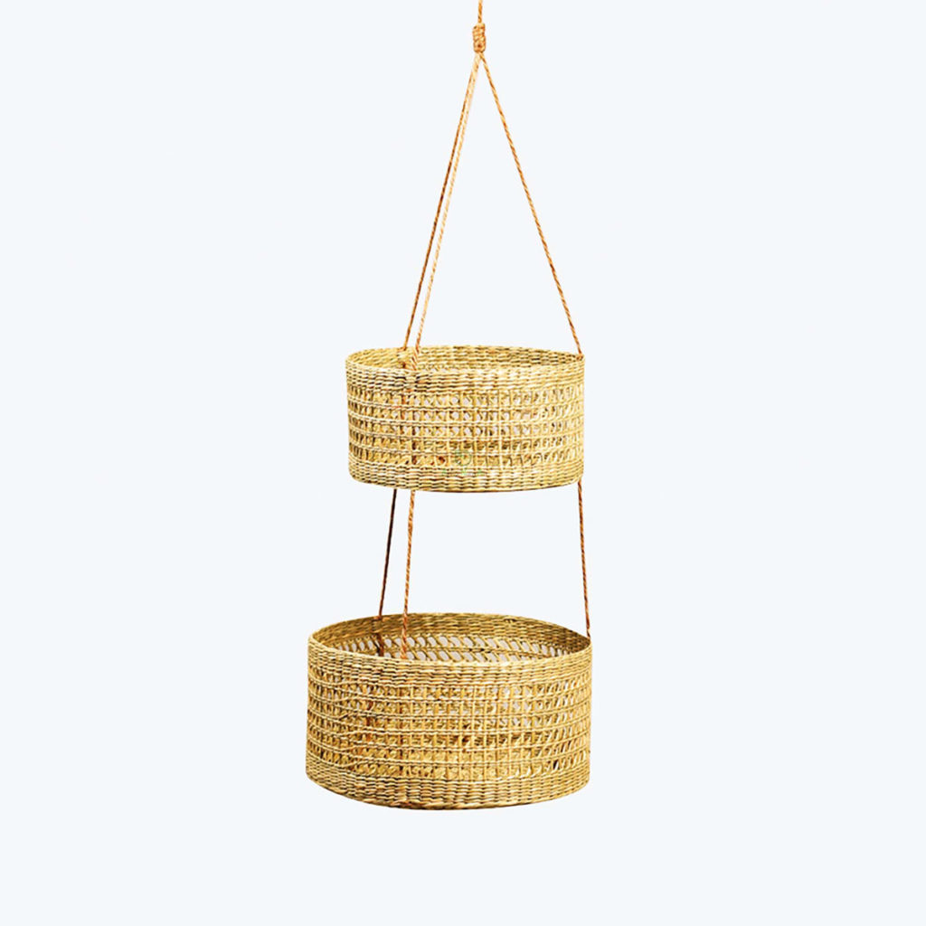 2-Tier Seagrass Hanging Baskets On Wall For Storage Bulk SG 06 16 002 01