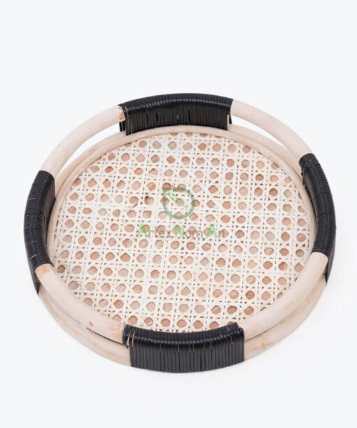 Eco Friendly White Round Woven Tray Also Rattan Storage Coffee Tea Serving Decorative Tray For Home Decor R 30 03 003 01