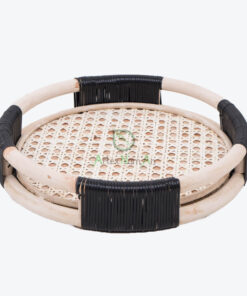 Eco Friendly White Round Woven Tray Also Rattan Storage Coffee Tea Serving Decorative Tray For Home Decor R 30 03 003 01