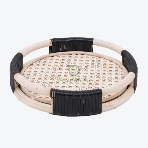 Eco Friendly White Round Woven Tray Also Rattan Storage Coffee Tea Serving Decorative Tray For Home Decor R 30 03 003 01
