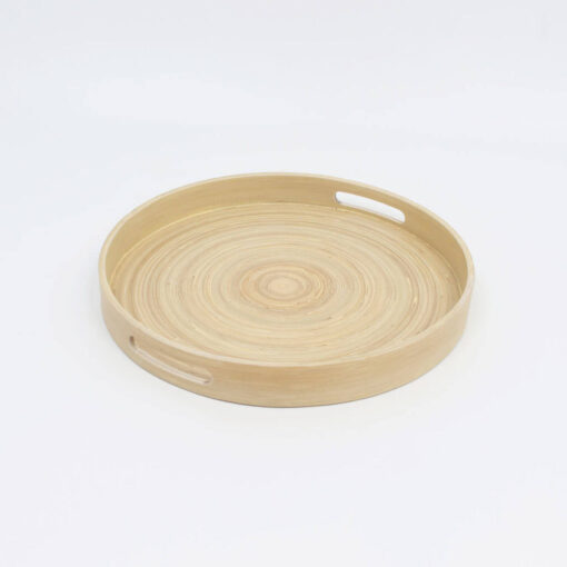 Eco-friendly Round Bamboo Serving Trays with Handles for Wholesale S 15 03 007 01