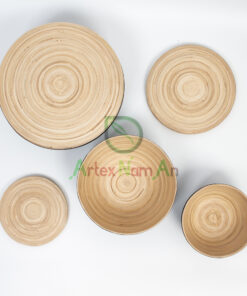 Black spun bamboo salad serving bowls japandi decor