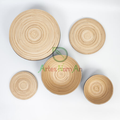 Black spun bamboo salad serving bowls japandi decor