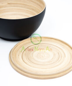 Black spun bamboo salad serving bowls japandi decor