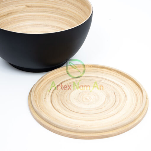 Black spun bamboo salad serving bowls japandi decor
