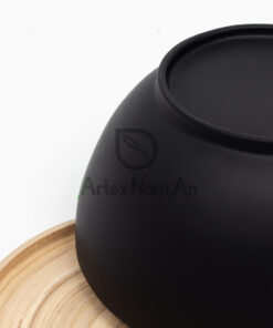 Black spun bamboo salad serving bowls japandi decor