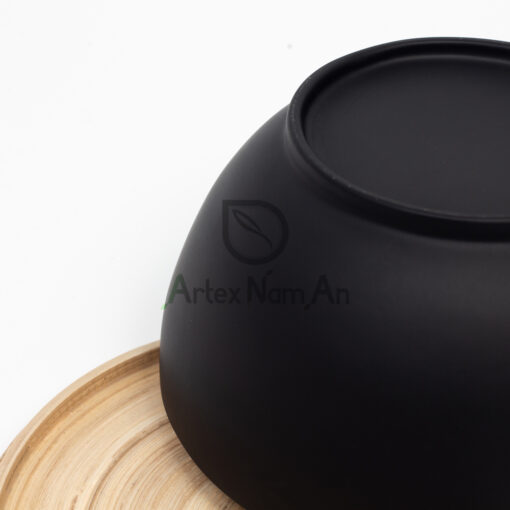 Black spun bamboo salad serving bowls japandi decor