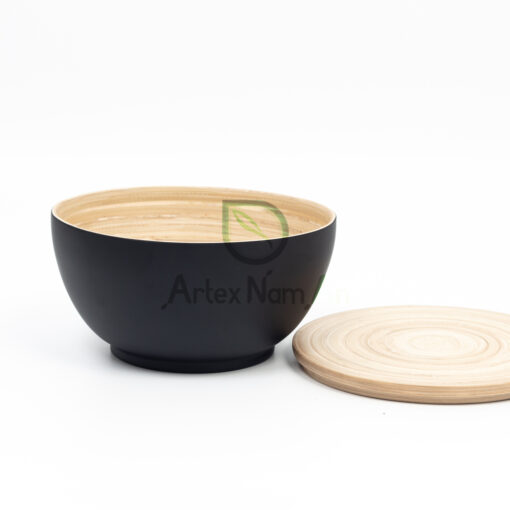 Black spun bamboo salad serving bowls japandi decor