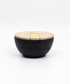 Black spun bamboo salad serving bowls japandi decor