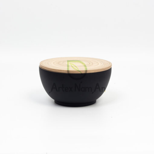 Black spun bamboo salad serving bowls japandi decor
