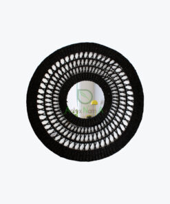 Black round open weave seagrass mirror for wall decor