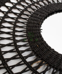 Black round open weave seagrass mirror for wall decor