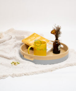 Natural round spun bamboo tray for serving and home decor