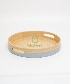 Natural round spun bamboo tray for serving and home decor