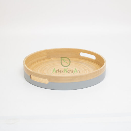Natural round spun bamboo tray for serving and home decor