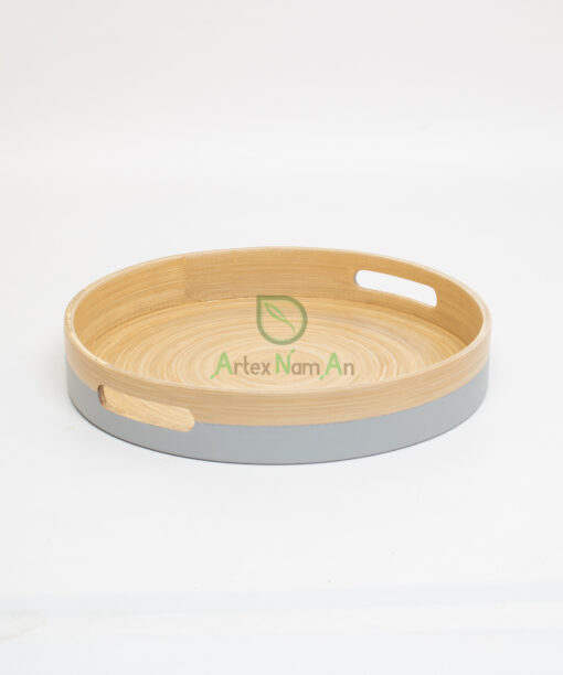 Natural round spun bamboo tray for serving and home decor