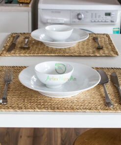 Natural rectangular woven seagrass table placemat for dining room & restaurant Japandi