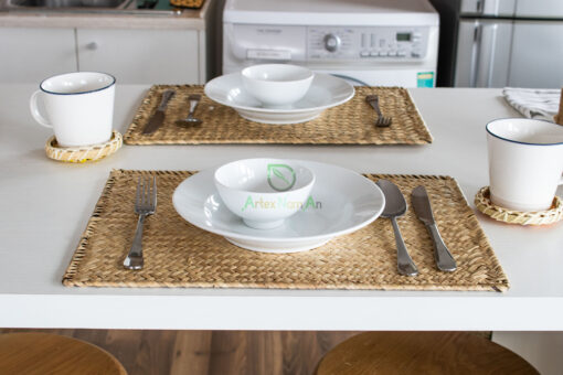 Natural rectangular woven seagrass table placemat for dining room & restaurant Japandi